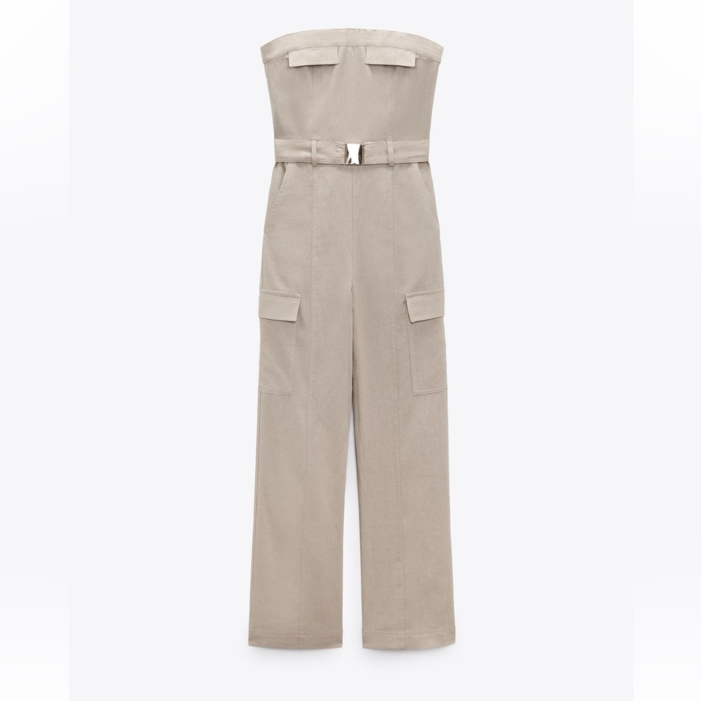 Zara Tan Jumpsuit - Linen Blend